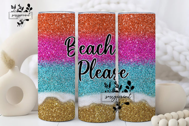 Beach Please Vacation Tumbler Wrap, 20oz Skinny Tumbler Sublimation Design, Instant Download, Straight & Tapered Tumbler Wrap Sparkly PNG Sublimation sassyprint 