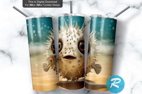 Beach Puffer Fish 20 Oz / 30 Oz Tumbler PNG Sublimation Regulrcrative 
