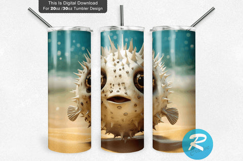 Beach Puffer Fish 20 Oz / 30 Oz Tumbler PNG Sublimation Regulrcrative 