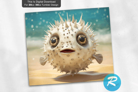 Beach Puffer Fish 20 Oz / 30 Oz Tumbler PNG Sublimation Regulrcrative 