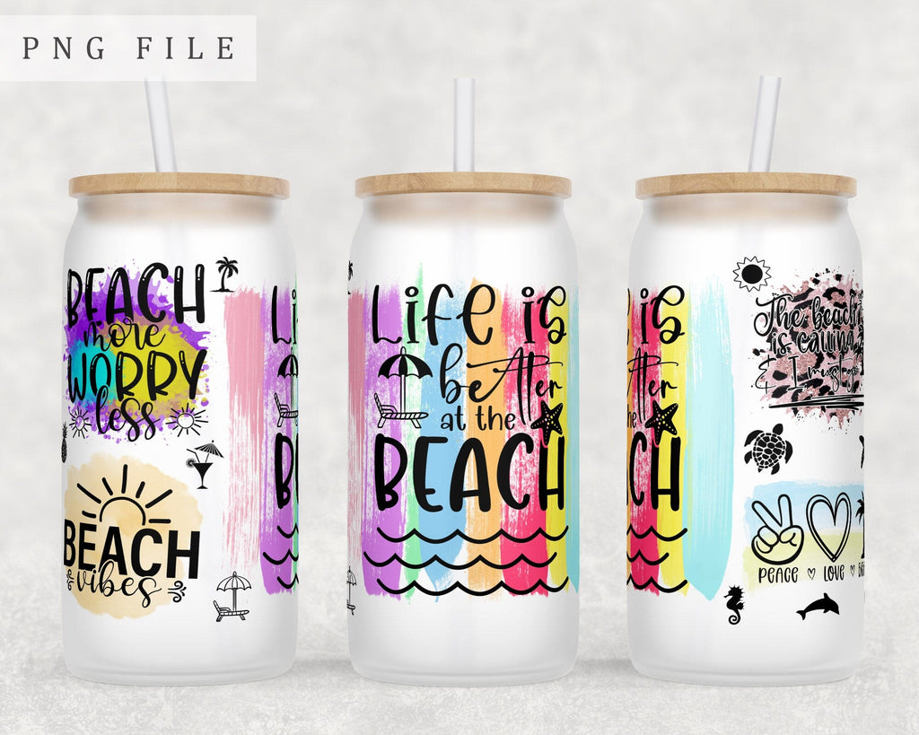 Beach Quotes Libbey Glass Can Wrap, 16oz Glass Can Sublimation Design ...