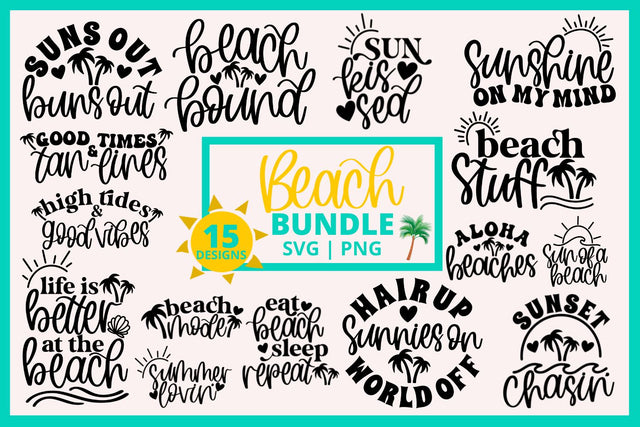 Beach quotes svg bundle, summer quotes svg bundle, beach bag svg, summer shirt svg, beach vacation svg, hand lettered svg, beach babe svg SVG AnitaAlyiaLettering 