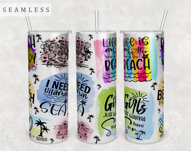Beach Quotes Tumbler Wrap, 20 Oz Skinny Tumbler Beach Sayings Sublimation Design, Seamless Beach Tumbler PNG Sublimation HappyDesignStudio 