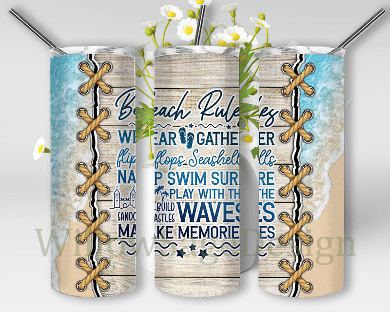 Beach Rules Tumbler Wrap, Beach 20oz Skinny Tumbler, Beach Life Tumbler Design, Beach Sublimation Design, Ocean Design Png for Straight, Instant Download Sublimation WillowSageDesign 