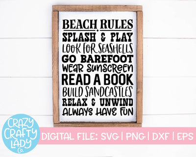 Beach Rules | Wood Sign SVG Cut File SVG Crazy Crafty Lady Co. 