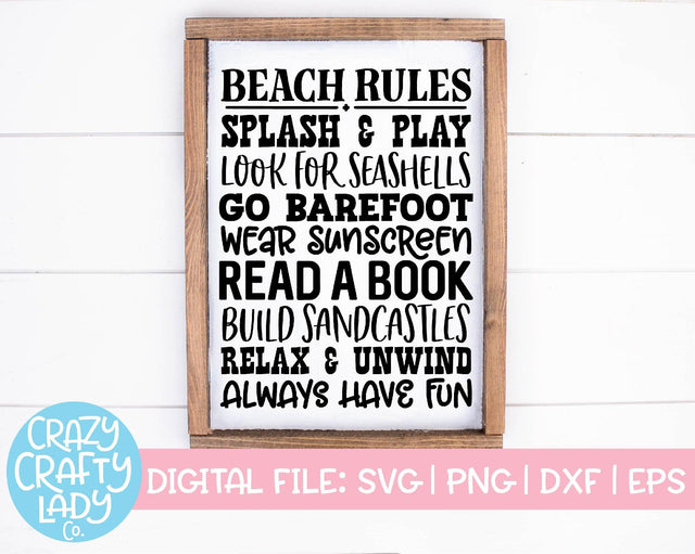 Beach Rules | Wood Sign SVG Cut File SVG Crazy Crafty Lady Co. 