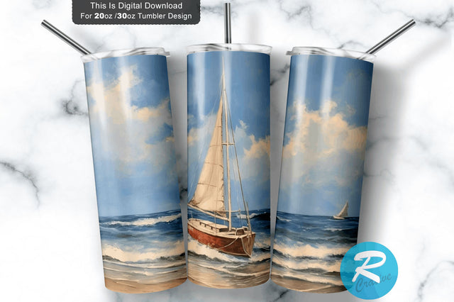 Beach Sailboat 20 Oz / 30 Oz Tumbler PNG Sublimation Regulrcrative 