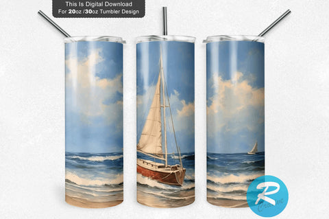 Beach Sailboat 20 Oz / 30 Oz Tumbler PNG Sublimation Regulrcrative 