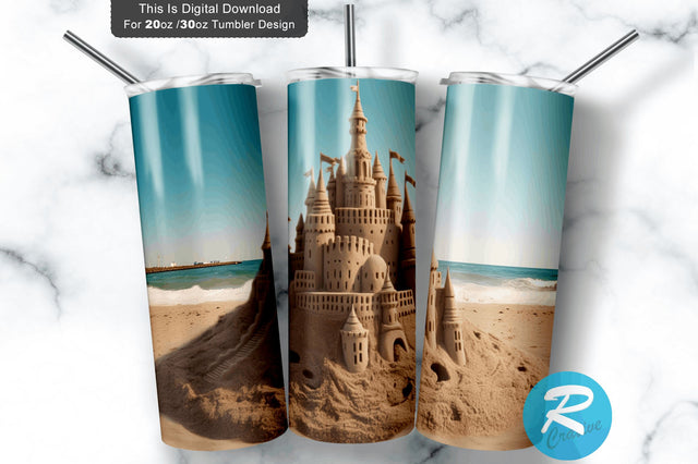 Beach Sand Castle 20 Oz / 30 Oz Tumbler PNG Sublimation Regulrcrative 