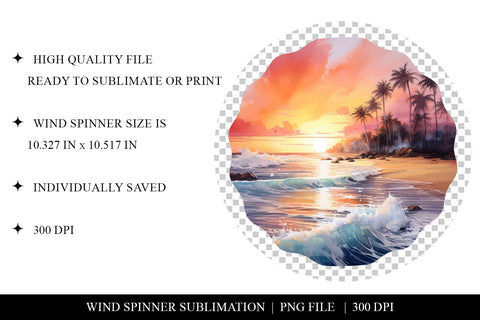 Beach Scene Wind Spinner Sublimation PNG Sublimation BijouBay 