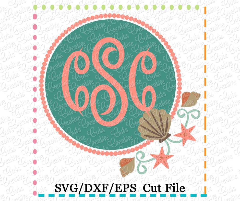 Beach Seashells Monogram Frame Cut File - So Fontsy