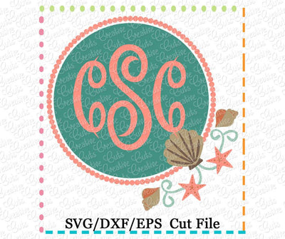 Beach Seashells Monogram Frame Cut File Creative Appliques 