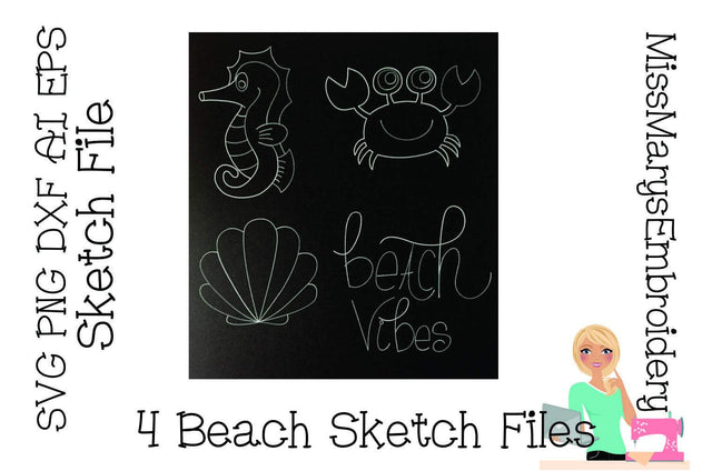 Beach Sketch File | Foil Quill | Drawing File Sketch DESIGN MissMarysEmbroidery 