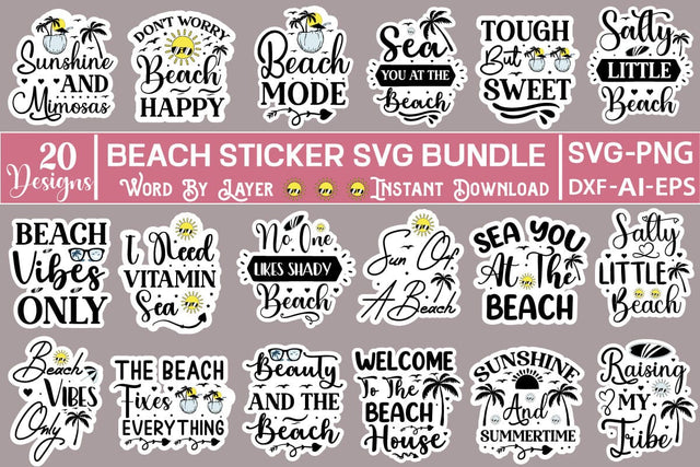 Beach Sticker SVG Bundle Sticker SVG SVGs,Quotes and Sayings,Food & Drink,On Sale, Print & Cut SVG DesignPlante 503 