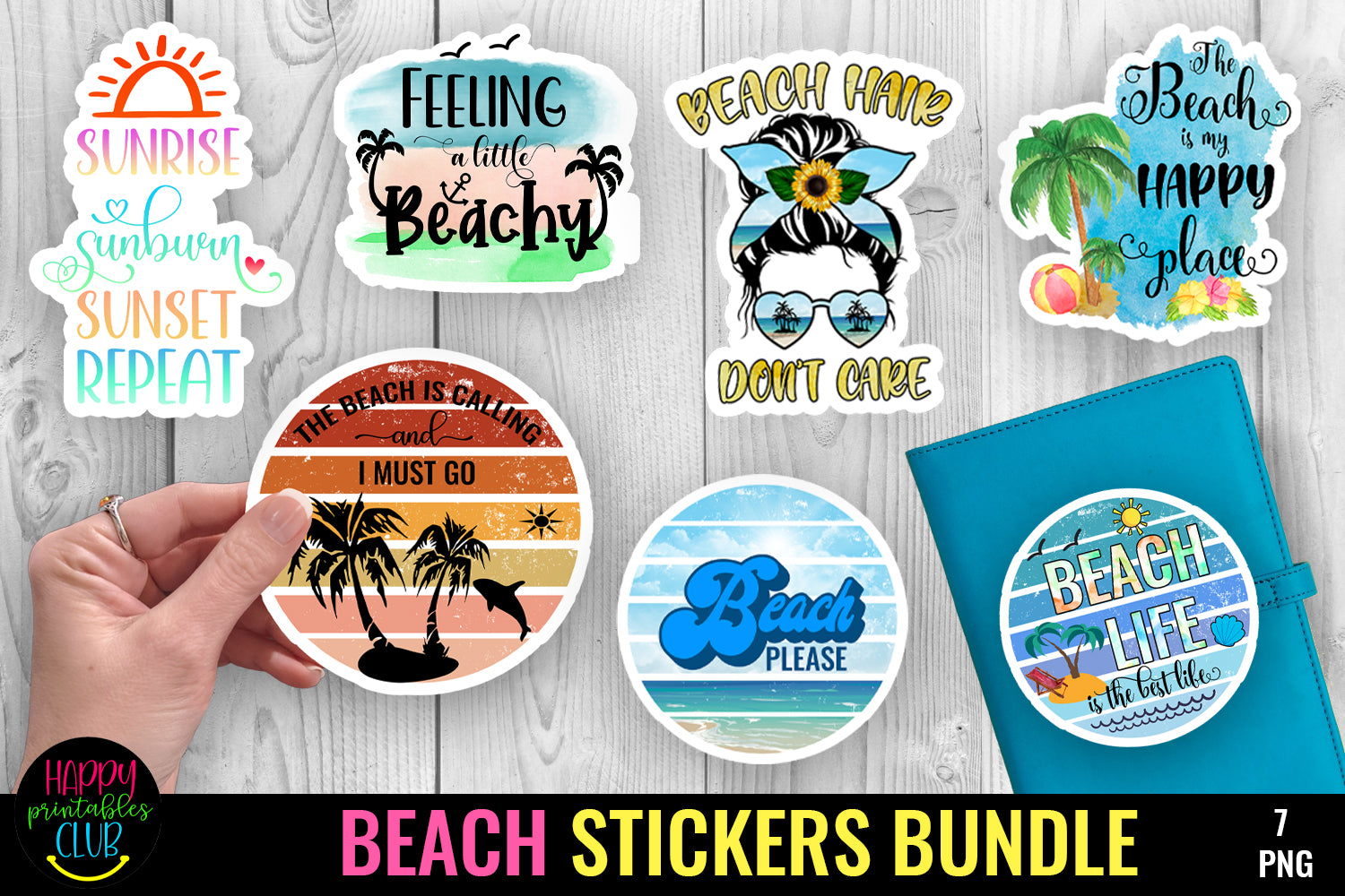 Beach Sticker Spicky Beach Stickers Bundle I Printable Beach Theme Stickers - So Fontsy