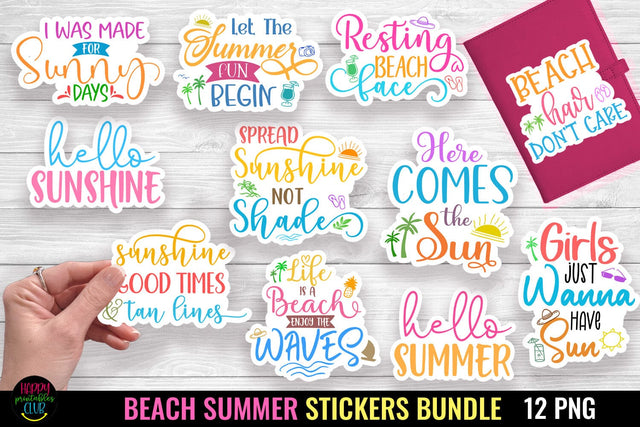 Beach Stickers Bundle I Summer Theme Stickers Bundle SVG Happy Printables Club 
