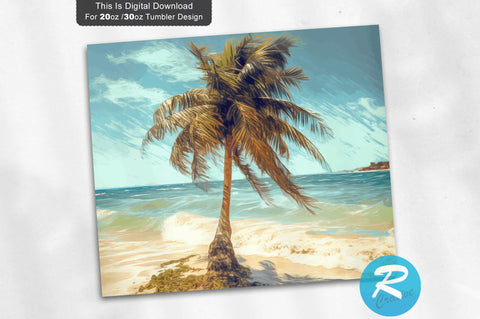 Beach Summer Palm 20 Oz / 30 Oz Tumbler PNG Sublimation Regulrcrative 