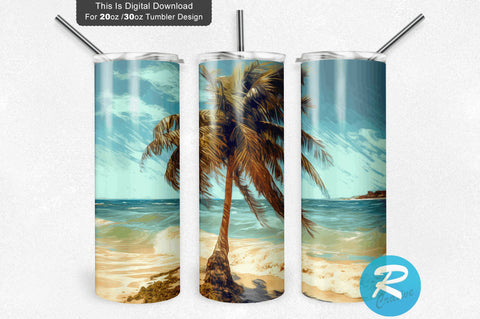 Beach Summer Palm 20 Oz / 30 Oz Tumbler PNG Sublimation Regulrcrative 
