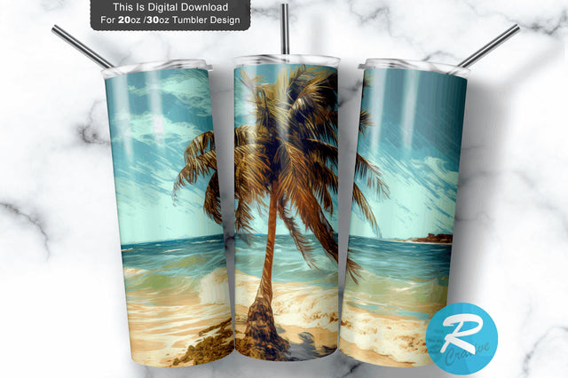 Beach Summer Palm 20 Oz / 30 Oz Tumbler PNG Sublimation Regulrcrative 