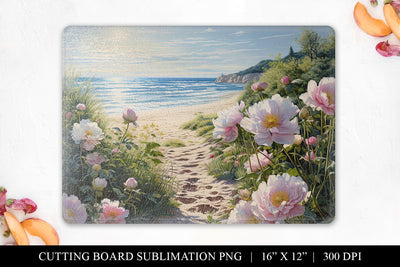 Beach Summer Peony Cutting Board Sublimation Design PNG Sublimation BijouBay 