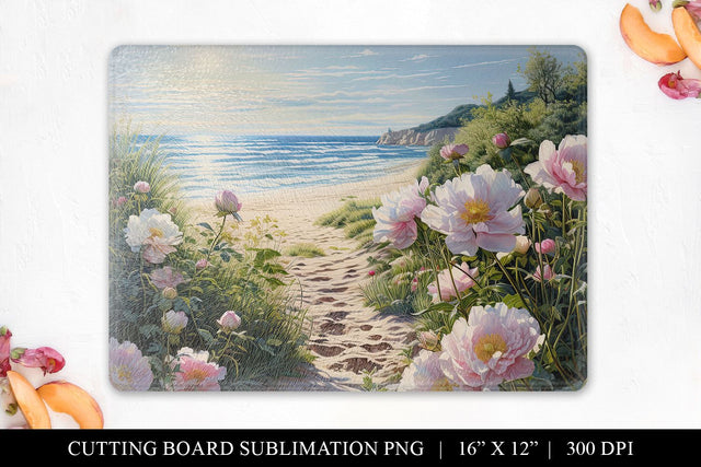 Beach Summer Peony Cutting Board Sublimation Design PNG Sublimation BijouBay 