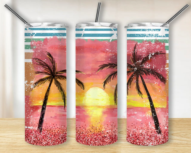 Beach Summer Sunset 20oz Skinny Tumbler Png, Beach Summer Palm Tree Png, Read Glitter Png, Beach Summer Png, Summer Vibes Sublimation Tumbler Sublimation BouDesign 