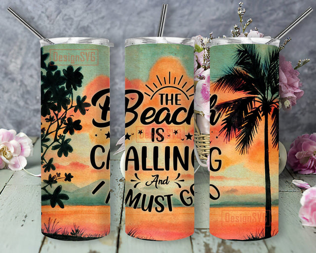 Beach Summer Sunset 20oz Skinny Tumbler Png, Beach Summer Palm Tree Png, Summer Vacation, Beach Summer Png, Summer Vibes Sublimation Tumbler Sublimation DesignSVG 