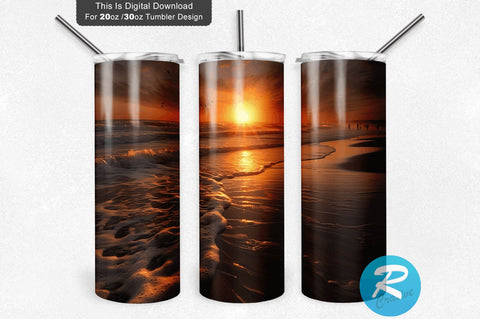 Beach Sunrise 20 Oz / 30 Oz Tumbler PNG Sublimation Regulrcrative 