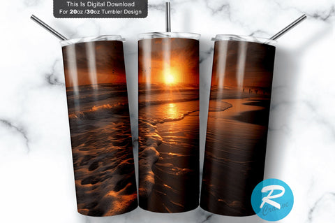 Beach Sunrise 20 Oz / 30 Oz Tumbler PNG Sublimation Regulrcrative 