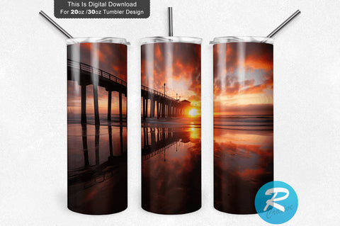 Beach Sunrise Ocean 20 Oz / 30 Oz Tumbler PNG Sublimation Regulrcrative 