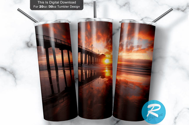 Beach Sunrise Ocean 20 Oz / 30 Oz Tumbler PNG Sublimation Regulrcrative 