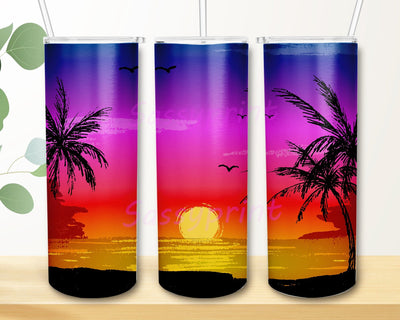 Beach Sunset 20oz Skinny Tumbler Png, Beach Life Tumbler, Beach Summer Ocean Tumbler, Summer Time Sublimation, Retro Sunset Png, Digital Download Sublimation sassyprint 