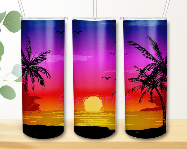 Beach Sunset 20oz Skinny Tumbler Png, Beach Life Tumbler, Beach Summer Ocean Tumbler, Summer Time Sublimation, Retro Sunset Png, Digital Download Sublimation sassyprint 