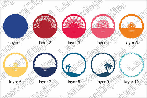 Beach sunset 3d mandala SVG, Multilayer sunset svg, Beach life and Palm trees 3D Paper LanaMagDigital 