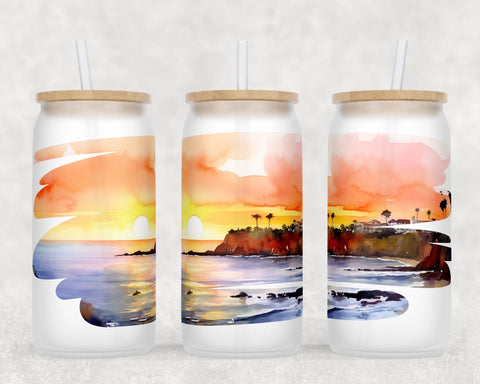 Beach Sunset Libbey Glass Can Wraps, 16 Oz Glass Can Sublimation Designs, Beach Sunset Glass Can PNG Files, Beach Sunset Glass Can Wraps Sublimation HappyDesignStudio 