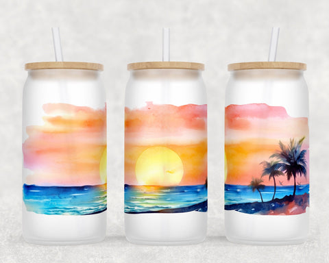 Beach Sunset Libbey Glass Can Wraps, 16 Oz Glass Can Sublimation Designs, Beach Sunset Glass Can PNG Files, Beach Sunset Glass Can Wraps Sublimation HappyDesignStudio 