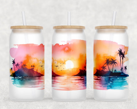 Beach Sunset Libbey Glass Can Wraps, 16 Oz Glass Can Sublimation Designs, Beach Sunset Glass Can PNG Files, Beach Sunset Glass Can Wraps Sublimation HappyDesignStudio 