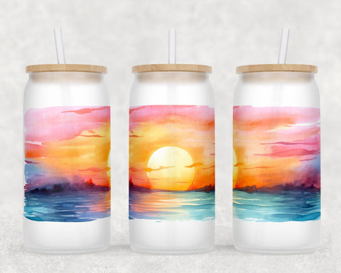 Beach Sunset Libbey Glass Can Wraps, 16 Oz Glass Can Sublimation Designs, Beach Sunset Glass Can PNG Files, Beach Sunset Glass Can Wraps Sublimation HappyDesignStudio 