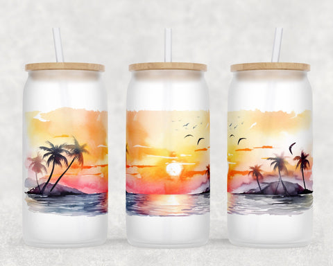 Beach Sunset Libbey Glass Can Wraps, 16 Oz Glass Can Sublimation Designs, Beach Sunset Glass Can PNG Files, Beach Sunset Glass Can Wraps Sublimation HappyDesignStudio 