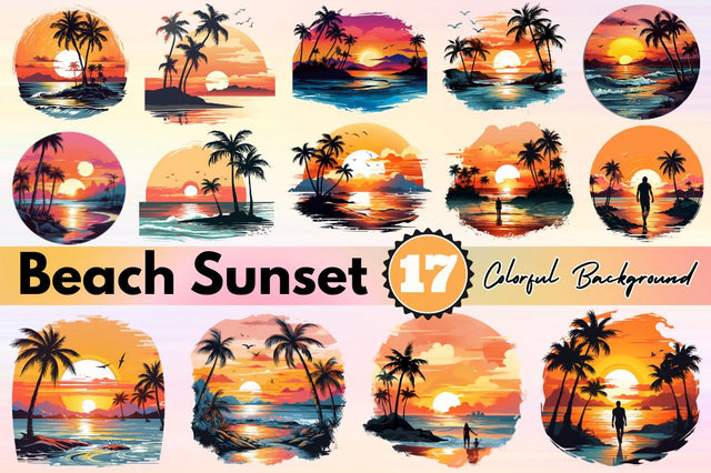 Beach Sunset PNG Colorful Background Sublimation Regulrcrative 