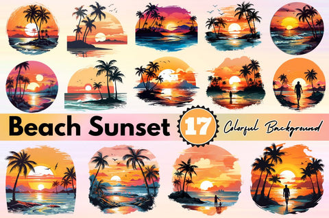 Beach Sunset PNG Colorful Background Sublimation Regulrcrative 