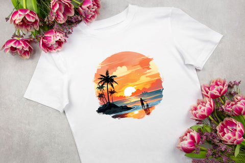 Beach Sunset PNG Colorful Background Sublimation Regulrcrative 