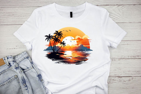 Beach Sunset PNG Colorful Background Sublimation Regulrcrative 