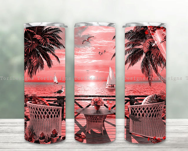 Beach Sunset Tumbler Design, Beach Summer Palm Tree for Straight/Tapered Tumbler PNG File Digital Download Sublimation ToriDesigns 