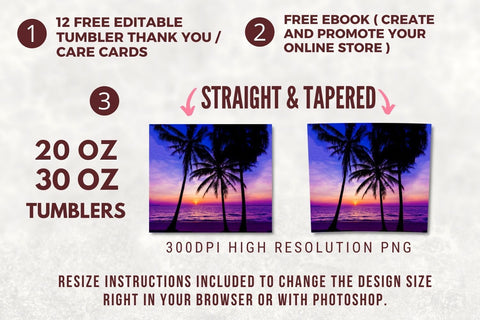 Beach Sunset Tumbler, Digital Design, 20 Oz Skinny Tumbler Beach Summer Palm Tree for Straight/Tapered Tumbler PNG File Digital Download Sublimation TumblersByPhill 