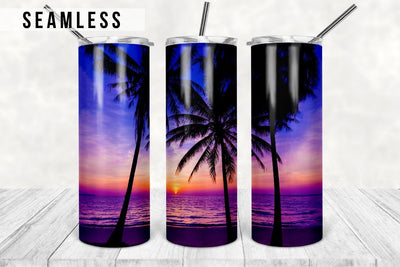 Beach Sunset Tumbler, Digital Design, 20 Oz Skinny Tumbler Beach Summer Palm Tree for Straight/Tapered Tumbler PNG File Digital Download Sublimation TumblersByPhill 