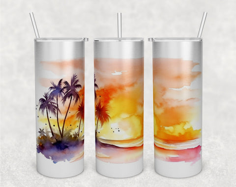 Beach Sunset Tumbler Wraps Bundle, 20 Oz Skinny Tumbler Beach Sunset Sublimation Designs, Seamless Beach Sunset PNG, 5 Designs Sublimation HappyDesignStudio 