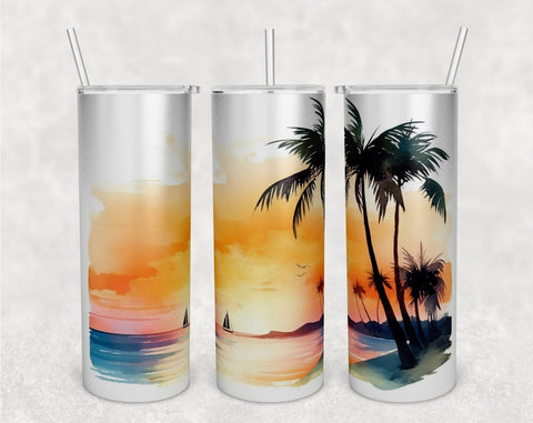 Beach Sunset Tumbler Wraps Bundle, 20 Oz Skinny Tumbler Beach Sunset Sublimation Designs, Seamless Beach Sunset PNG, 5 Designs Sublimation HappyDesignStudio 
