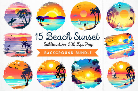 Beach Sunset Watercolor Sublimation Bundle Sublimation Regulrcrative 