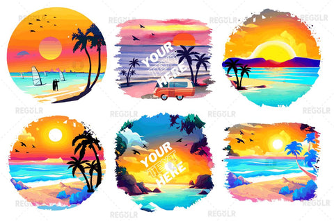 Beach Sunset Watercolor Sublimation Bundle Sublimation Regulrcrative 